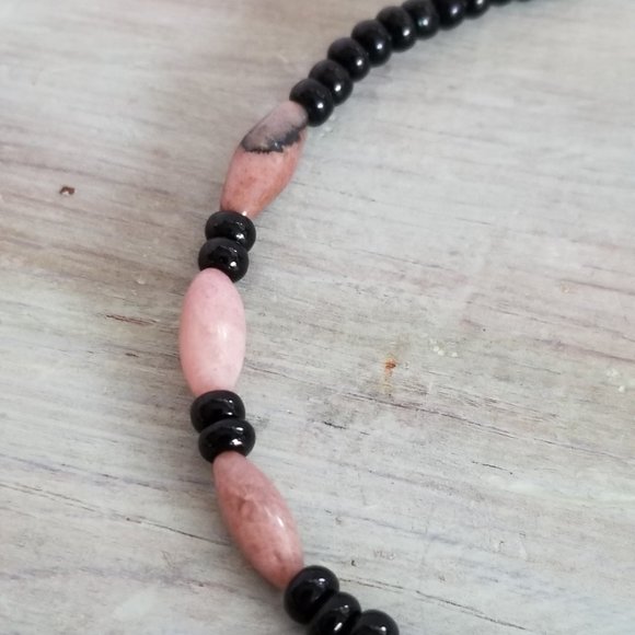 Onyx & Pink Quartz Girls Bib Necklace, 12" - Picture 8 of 11